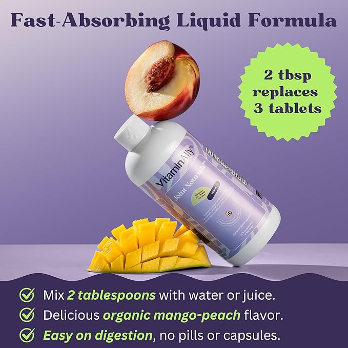 Joint Nourish – 100% Vegan Liquid Joint Supplement | Vegan Glucosamine Chondroitin MSM Hyaluronic Acid &amp Vitamin C | Mango-Peach | Supports Joint Mobility Cartilage &amp Skin | Sugar-Free16