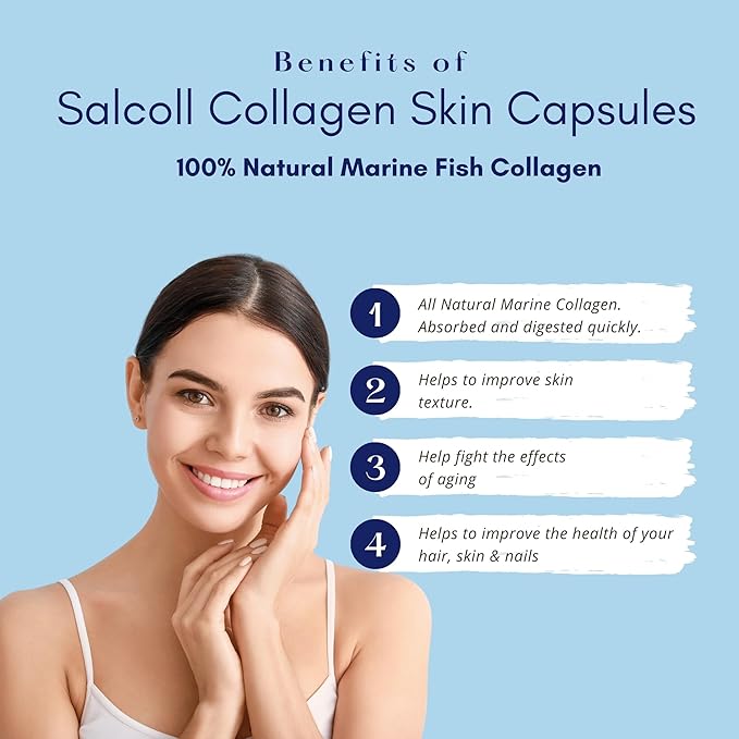 Salcoll Pure Marine Collagen Skin Capsules (120 Count) – Anti-Aging Supplement for Women &amp Men Boosts Collagen Reduces Wrinkles Supports Skin Hair &amp Nails with Hydration &amp Nourishment