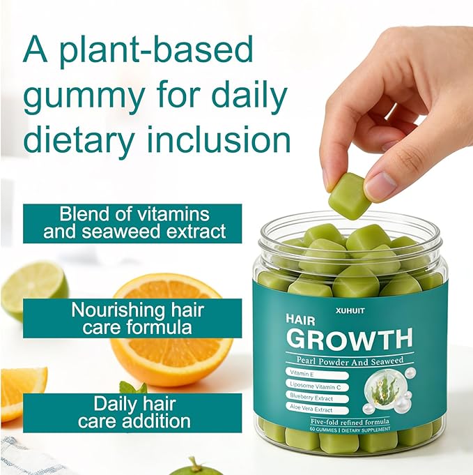 Hair Gummies with Sea Moss Vitamin C &amp E Aloe Vera | Supports Scalp Health &amp Hair Resilience | Supports Vibrant Hair Skin &amp Nails | Vegan-Friendly 60 Count (1)