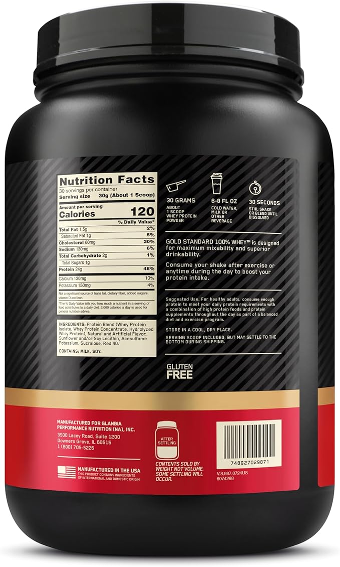 Optimum Nutrition Gold Standard 100% Whey Protein Powder Strawberry Banana 2 Pound (Packaging May Vary)