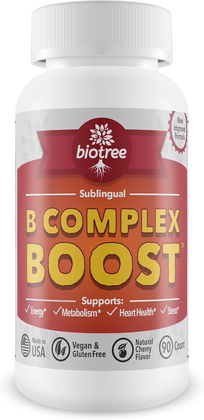 Vitamin B12 Sublingual B Complex Energy Pill B12 Methylcobalamin B6 Biotin &amp Folic Acid Natural Energy Supports Metabolism Heart Health &amp Stress Great Tasting Cherry Flavor! 100% Caffeine Free