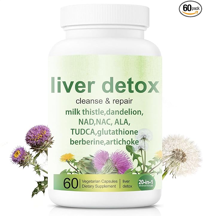 Liver Detox Capsules - 20-in-1 Herbal Formula with Milk Thistle Dandelion Turmeric &amp Artichoke Leaf for Liver Support and Digestive Balance - Non-GMO Gluten-Free (60 Count)