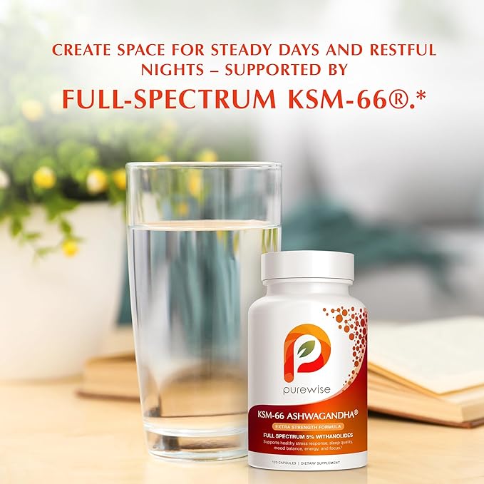 KSM-66 Ashwagandha 600mg Extra Strength Formula - Stress Relief Supplement for Sleep Support &amp Mood Support - Organic Full Spectrum 5% Withanolides - 120 Capsules