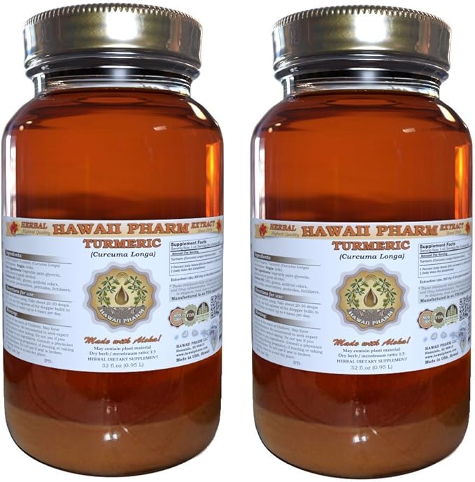 Hawaii Pharm Turmeric Liquid Extract Professional Grade Small Batch Crafted Turmeric (Curcuma Longa) Tincture Herbal Supplement 2x32 fl.oz