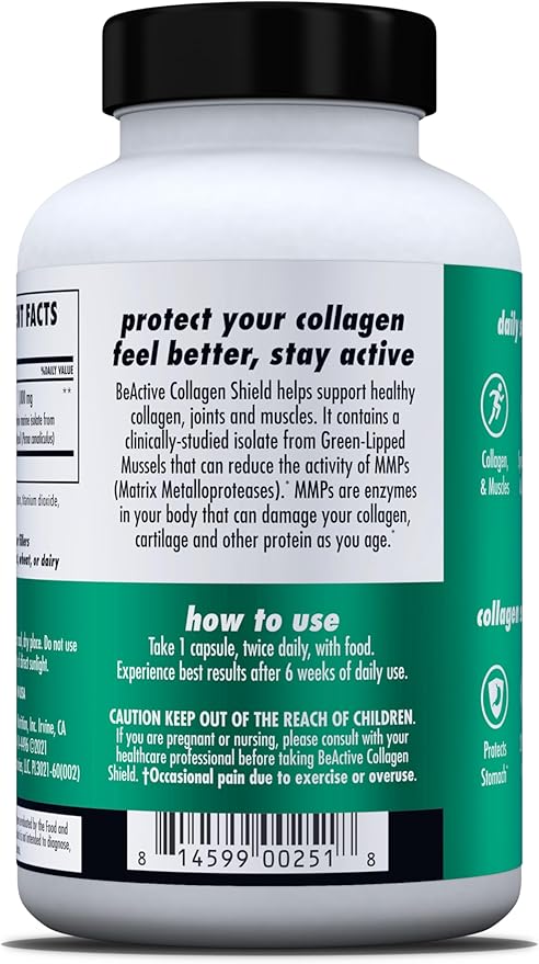 HEALTH DIRECT - BeActive Collagen Shield - 120 Capsules - Advanced Green-Lipped Mussel Supplement for Collagen Protection - Supports Skin Joints and Muscles