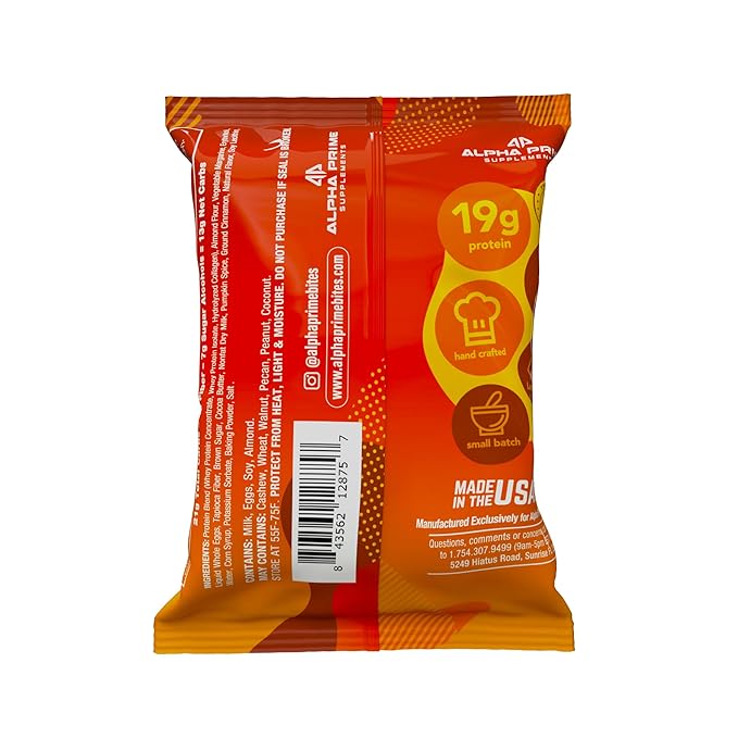 Prime Bites High Protein Brownie (12 Per Box Glazed Pumpkin Spice) - 19g of Protein 5g of Collagen Gluten Free Low Sugar Treat Delicious Protein Snack