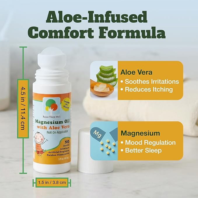 Magnesium Oil Roll-On for Kids with Aloe Vera for Muscle Relaxation &amp Joint Relief Fast-Absorbing Topical Soothing Formula for Sore Muscles Tension &amp Cramps Natural Calm Support 3 fl oz