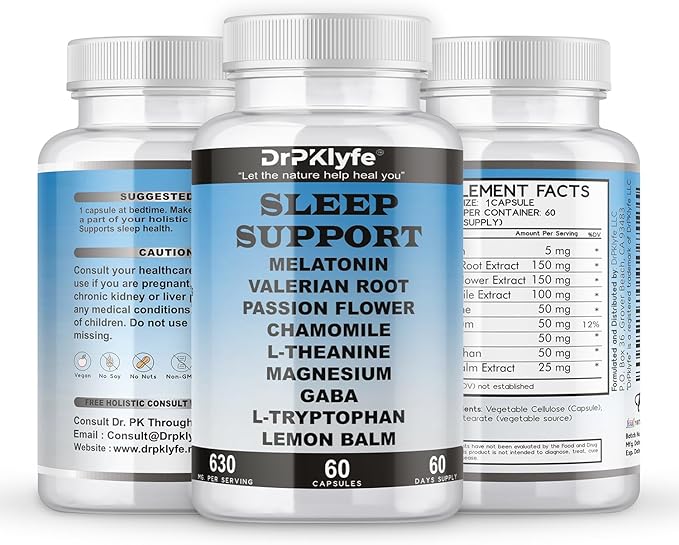 Sleep Aid: Melatonin Valerian Root Passion Flower Chamomile L-Theanine Magnesium GABA Capsules: 630mg 60 Days Supply for Men &amp Women|Natural Sleep Aid Solution