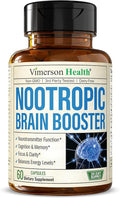 Nootropics Brain Support Supplement - Nootropic Brain Booster for Improved Focus Concentration &amp Memory. Brain Nootropic for Brain Health Mood &amp Energy Support. Non-GMO. Made in the USA. 60