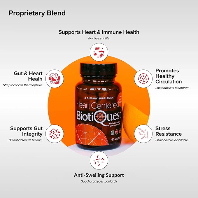 BiotiQuest Heart Centered Probiotics to Support The Cardio Vascular System and Heart Health 20 Billion CFU Non-GMO and Gluten Free 60 Capsules