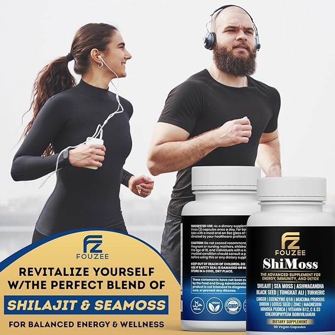 ShiMoss Supplement w/Shilajit 1000mg Sea Moss 7000mg Ashwagandha 9000mg Tongkat Ali 90000 mg Vitamin C B12 Boron Turmeric Ginger - Immunity Dietary Capsule for Men &amp Women - 90 Count