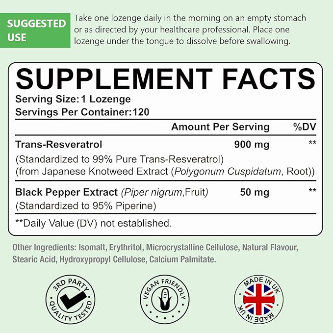 Sublingual Trans-Resveratrol Purity 99% 3-in-1 Advanced Formula Resveratrol Supplement for Boost NAD+ Immune &amp Energy Support Anti-Aging Skin Health &amp Antioxidant 240 Lozenge (240-Day Sup