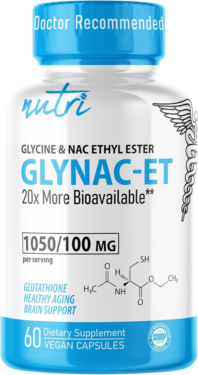 GlyNAC-ET NAC Supplement N-Acetyl Cysteine Ethyl Ester - 20x More Bioavailable Than GlyNAC - Glycine &amp N-acetylcysteine Ethyl Ester Anti Aging Supplement Boost Glutathione (60 Capsules)