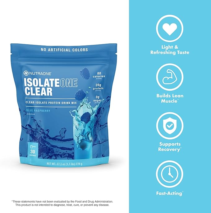 NutraOne Clear Whey Protein Powder Drink Mix Naturally &amp Artificially Flavored Clear Protein Drink 20g of Protein Zero Sugar (Sour Grape - 30 Servings)