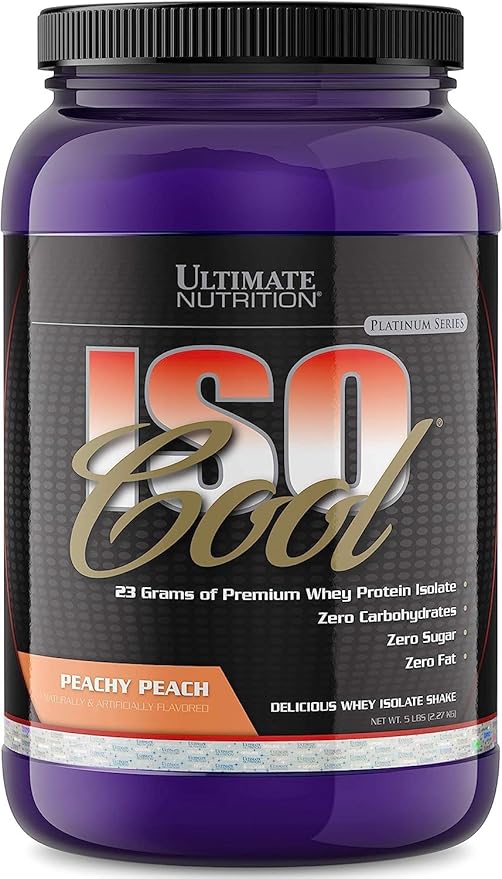 Ultimate Nutrition ISO Cool Whey Protein Isolate Powder No Fat No Sugar Zero Carb Shake with Bcaa Keto Friendly Post Workout Recovery Drink 23 Grams Protein per Serving 2 Pounds Peach Parfait