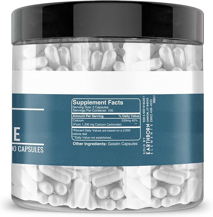 Earthborn Elements Calcium Carbonate &amp Collagen Peptides Bundle 200 Capsules Each Pure &amp Undiluted No Additives