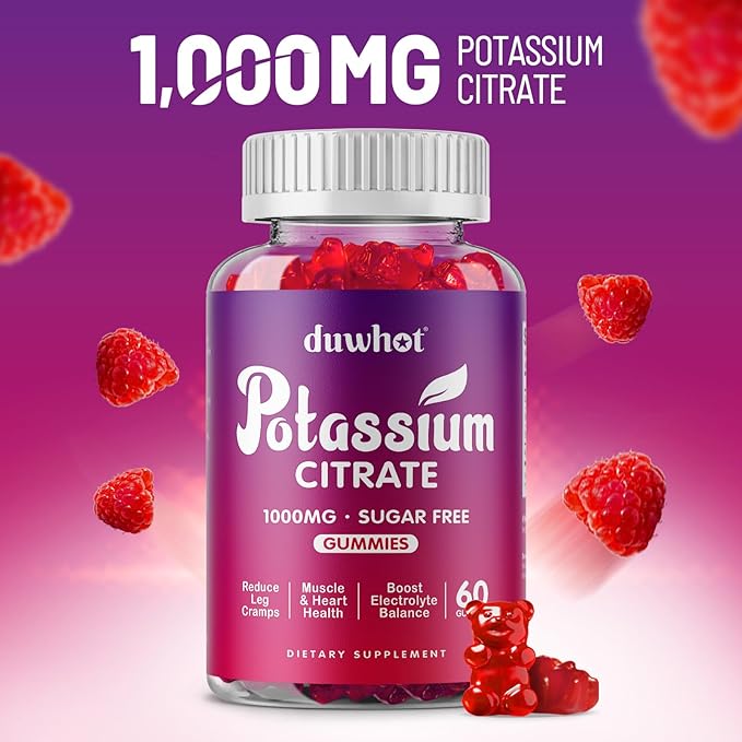 Potassium Citrate 1000mg Gummies Potassium Supplement for Adults Women &amp Men Support Leg Cramps &amp Muscle Health 120 Chewables