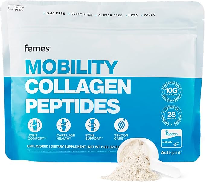 Mobility Collagen Peptides Powder - Glucosamine Chondroitin Hyaluronic Acid &amp Liposomal Vitamin C Joint Bone &amp Cartilage Support Grass-Fed Type I &amp III Keto &amp Paleo 28 Servings 11.8