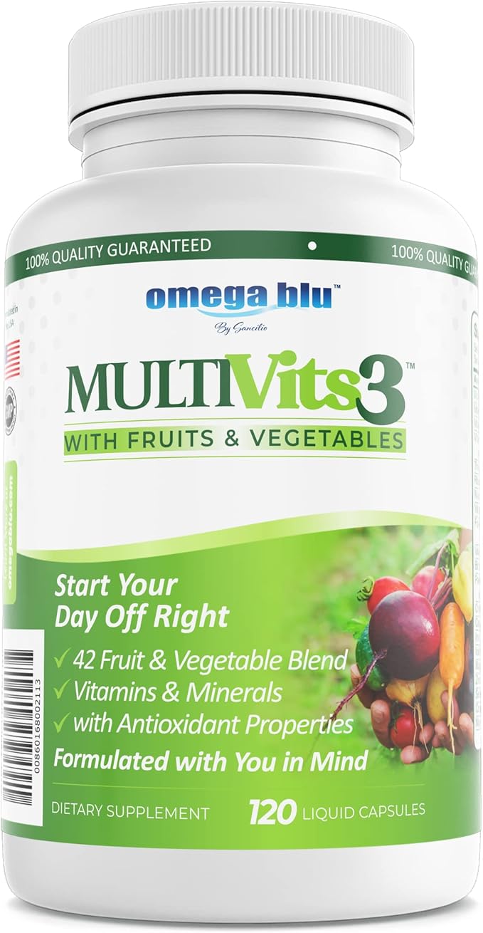 Multi Vits 3 Multivitamin - 2 Per Day - 70+ Ingredients - 42 Fruits &amp Vegetables - CoQ10 for Heart Health - Brain Energy Vision Support - Vitamins &amp Minerals - 60 Servings