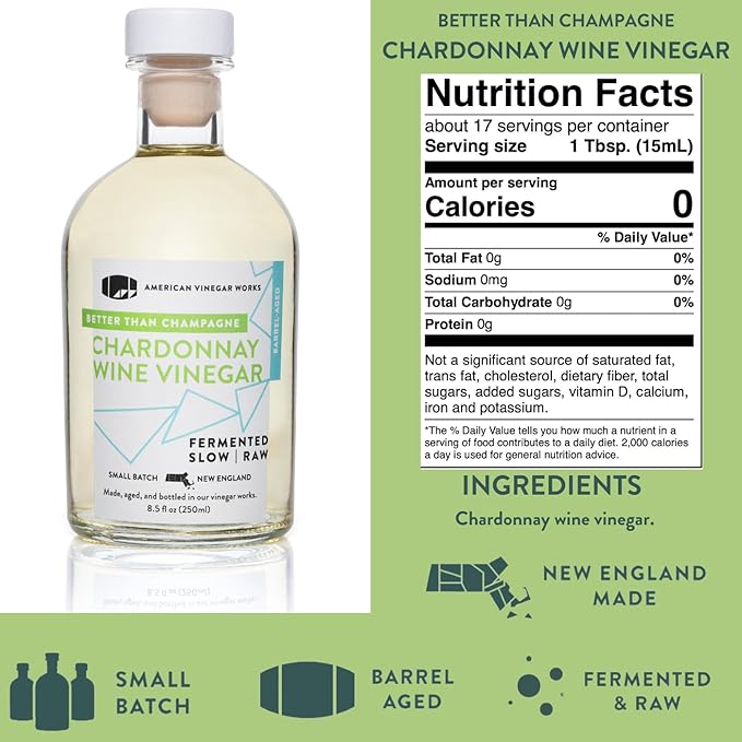 American Vinegar Works - Essential Kitchen Vinegars &amp Extra Virgin Olive Oil Gift Set - Includes Apple Cider Red Wine Rice Wine and Chardonnay Wine Vinegars (8.5oz ea) with a EVOO (16.9oz)