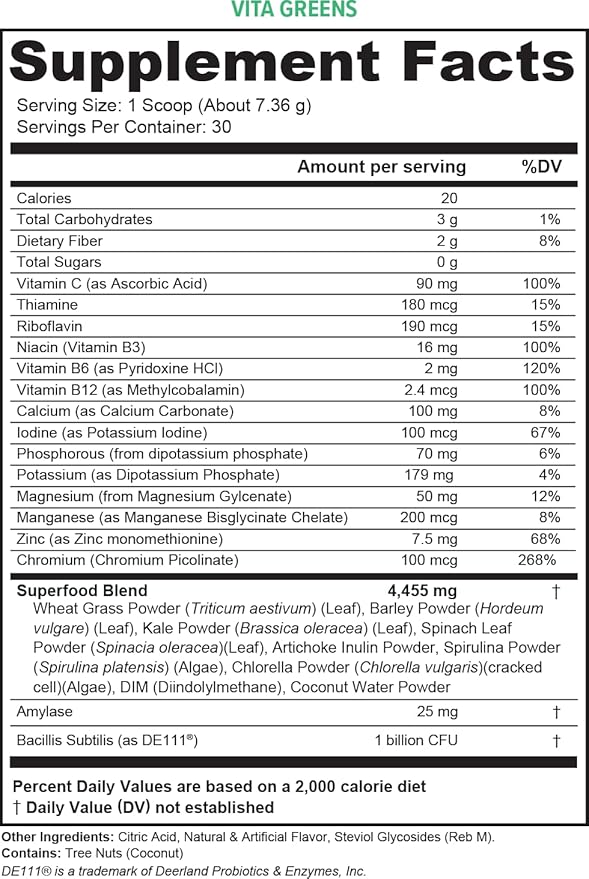 Vitauthority Vita Greens Superfood Powder: Immune and Digestion Support | Enhanced Energy | Daily Multivitamin Blend