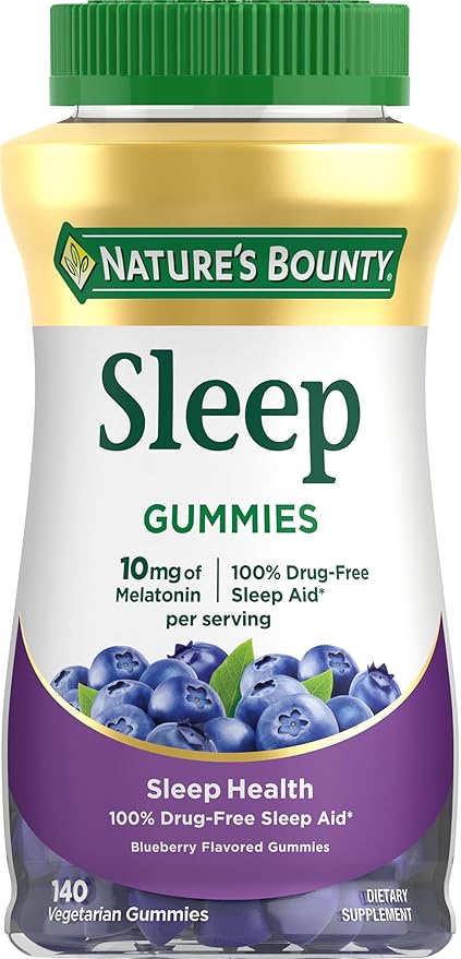Nature’s Bounty 10 mg Melatonin Gummy 100% Drug Free Sleep Supplement 10 mg Blueberry 140 Ct