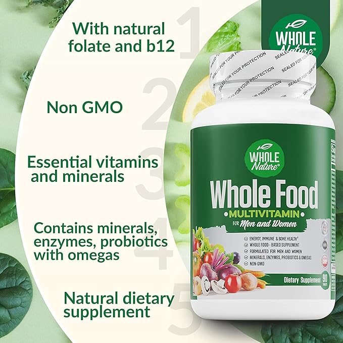 Whole Food Multivitamin for Men and Women Complete Daily Superfood Vitamins Plus Minerals Digestive Enzymes Probiotics and Omegas. Plant Based Multi Vitamin Non GMO (3)