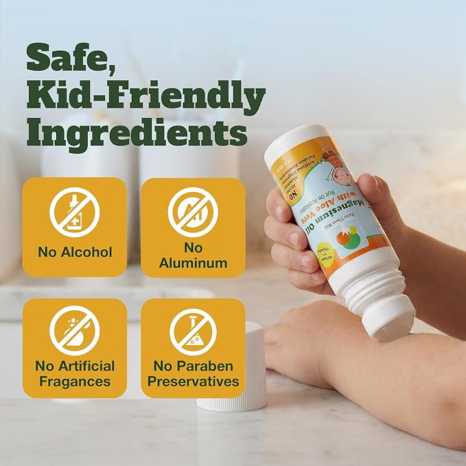 Magnesium Oil Roll-On for Kids with Aloe Vera for Muscle Relaxation &amp Joint Relief Fast-Absorbing Topical Soothing Formula for Sore Muscles Tension &amp Cramps Natural Calm Support 3 fl oz