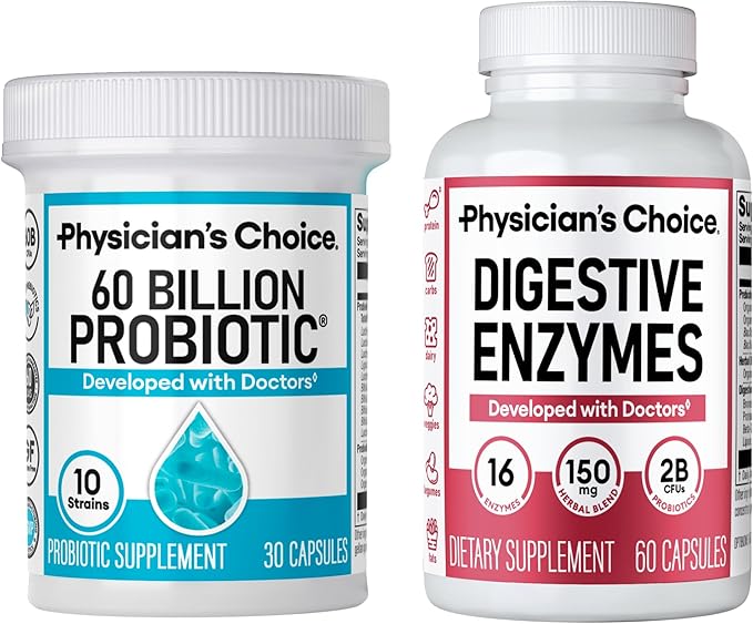 Physician's CHOICE Advanced Gut Health Bundle: 60 Billion Probiotics 30ct + Digestive Enzymes 60ct for Digestive Gut and Immune Health Supports Occasional Constipation Diarrhea Gas and Bloating