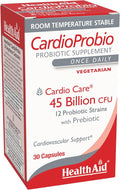 HealthAid CardioProbio – Heart &amp Microbiome Support Probiotic Supplement 45 Billion CFU 12 Vegan Strains + Prebiotic 30 Vegetarian Capsules