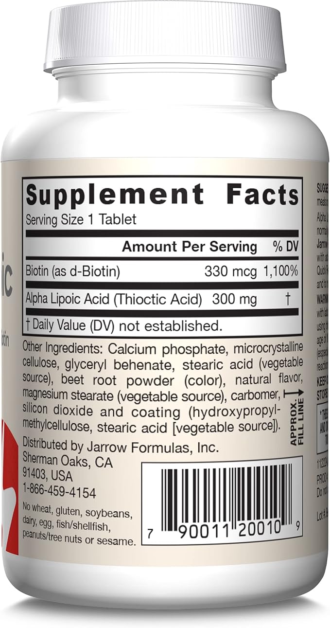 Jarrow Formulas Alpha Lipoic Sustain with Biotin 300 mg Alpha Lipoic Acid Universal Antioxidant Dietary Supplement 60 Vegan Tablets Up to a 60 Day Supply