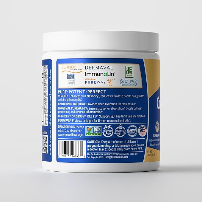 Advanced Beauty Collagen for Skin Elasticity Hair &amp Nails | Collagen Fusion+ 7-in-1 with VERISOL® Peptides ImmunoLin® IgG Hyaluronic Acid &amp Probiotics | Gut &amp Immune Support | Unflavore