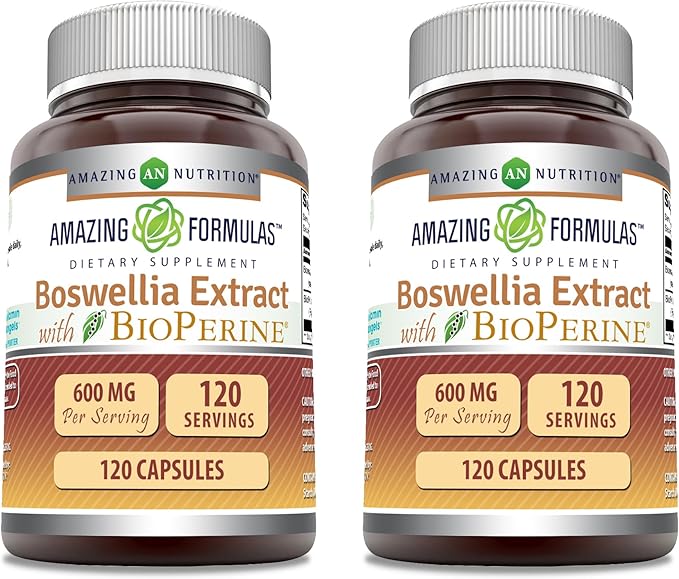 Amazing Formulas Boswellia Extract with Bioperine Supplement | 600 Mg per Serving | Capsules | Non-GMO | Gluten-Free | Made in USA (120 Count 2 Pack)