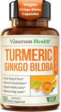 Ginkgo Biloba and Turmeric Curcumin Supplement with Black Pepper &amp Organic Tumeric – Natural Turmeric Supplement for Focus Memory Joint &amp Brain Health – 180 Vegan Ginko Biloba Capsules with
