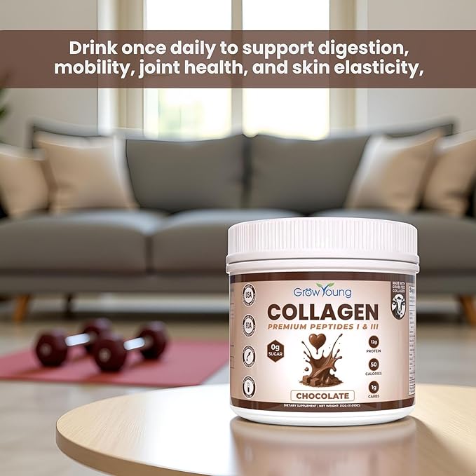 Grow Young Fitness Chocolate Collagen Protein - Promotes Skin Bones Joints Weight Loss Sugar Free (11 oz 20 Servings)