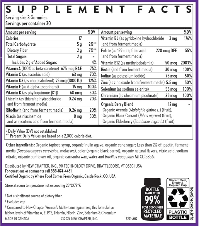 New Chapter Women’s 50+ Multivitamin Gummies – 52% Less Sugar Women’s Healthy Aging Gummy Vitamins with Vitamin C B Vitamins &amp Zinc Non-GMO Gluten Free Berry Citrus Flavored 90 ct