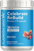 Celebrate Vitamins Rebuild Protein Powder with Probiotics &amp Prebiotics - 20g Whey Isolate Protein High Fiber for Post Bariatric Surgery Patients - Berry Burst (15 Servings)
