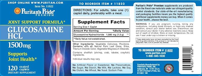 Puritan's Pride Glucosamine 1500 mg Caplets 120 Count