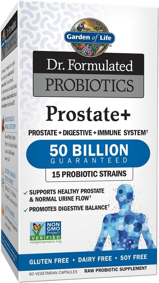 Garden of Life Dr. Formulated Probiotics Prostate+- 50 billion CFU - Supports Prostate Immune &amp Gut Health - Contains Organic Flowens Cranberry &amp Vitamin D3 - 60 Vegetarian Capsules