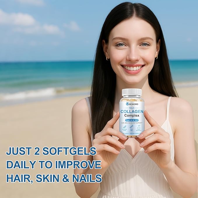 Multi Collagen Softgels for Women &amp Men 240 Capsules - Type IIIIIIVX Hydrolyzed Collagen w/Vitamin C &amp Hyaluronic Acid - Supports Skin Hair Nails Joints - Grass-Fed Non-GMO4 Pack