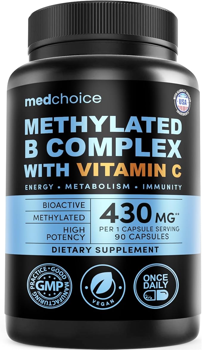 9-in-1 Methylated B Complex with Vitamin C B Complex B12 &amp L-5-MTHF - Vegan Non-GMO Gluten-Free &amp GMP-Certified Energy Brain &amp Wellness Daily Methylcobalamin Multivitamin (90 Servings