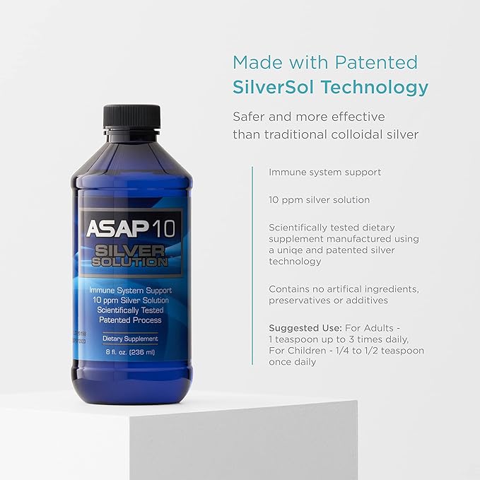 American Biotech Labs - ASAP 10 Silver Solution - Immune System Support 10 Ppm Colloidal Silver Liquid Silver Solution Daily Immune Support Supplement with Silversol Technology - 8fl Oz