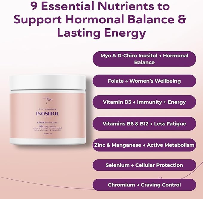 Myo-Inositol &amp D-Chiro Inositol Supplement for Women 4100mg (40:1 ratio) – 9-in-1 Hormonal &amp Metabolic Support with myoinositol. Inositol Powder Supplement for Hormone Balance and Ovarian Supp