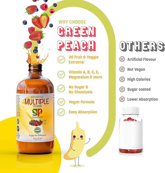 Liquid Kids Multivitamin and Immune Support - Organic Elderberry Syrup | 31 Vegan Minerals &amp Multi Vitamins for Kids | 20 Fruit Extracts Toddlers | No Sugar NO Artificial Flavor 100% Vegetarian