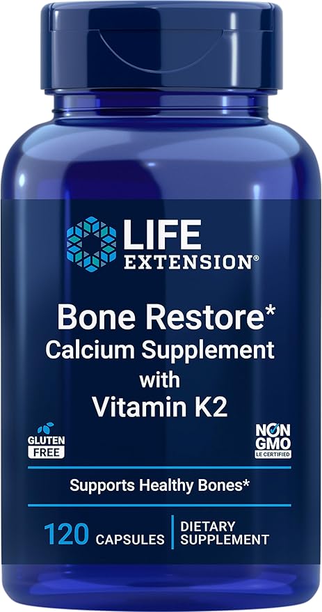 Life Extension Bone Restore + Vitamin K2 Vitamins &amp Minerals Maintain Bone Health &amp Strength &amp Strontium Caps 750 mg - Bone Health Supplement