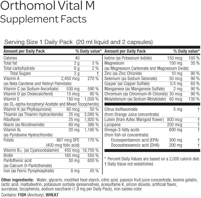 Orthomol Vital M – Daily Multivitamin for Men Vitamins A B C D3 E K Zinc Iodine &amp Omega-3 Supports Energy Vitality Immune Health &amp Metabolism 7-Day Supply Liquid+ Capsules Supplem