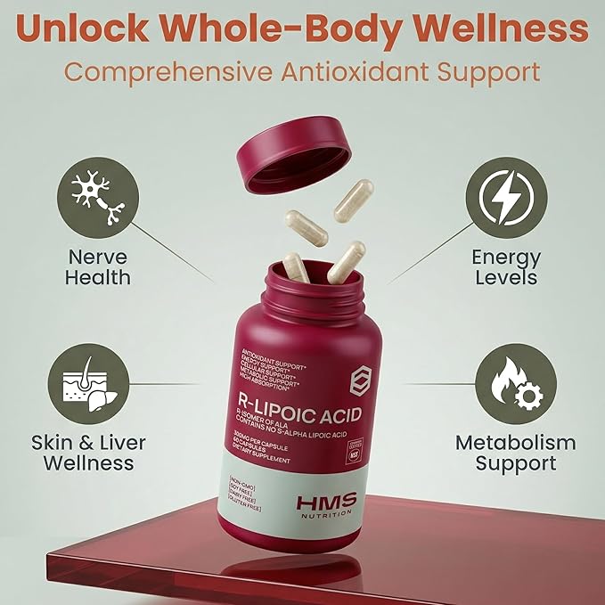 Stabilized R-Lipoic Acid 300 mg per Serving — Pure R Alpha Lipoic Acid (R-ALA) High Potency Active R Isomer Antioxidant Nerve &amp Metabolism Support — NSF Certified Non-GMO Vegan 60Capsule