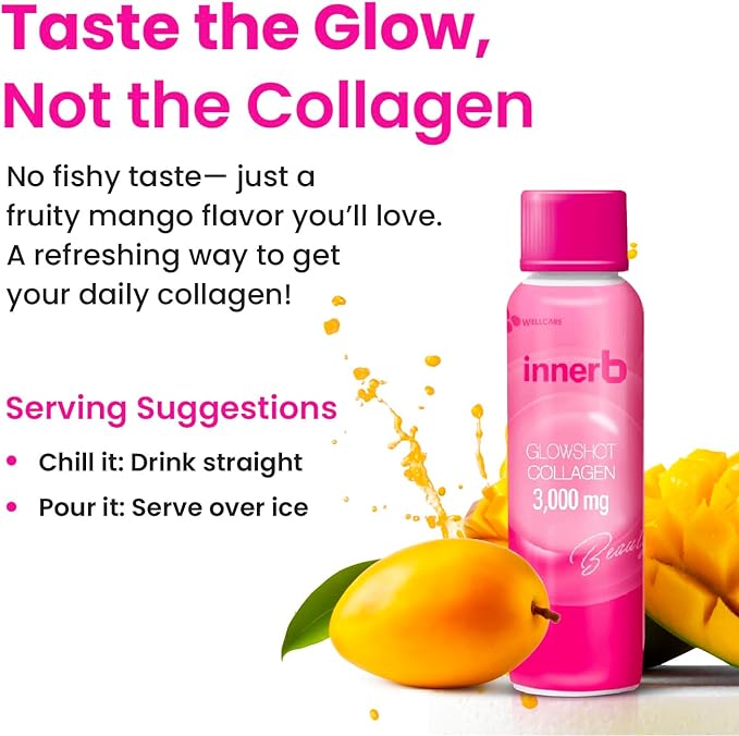 CJwellcare Innerb Glowshot Collagen (50.7 fl oz 30 Servings) - Marine Liquid Collagen for Women 3000mg Collagen Peptides Collagen Shots for High Absorption Hair Skin &amp Nails Supplement
