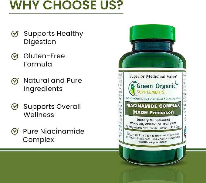 Green Organic Supplements Niacinamide Niacin NAD NADH High Absorbable Non-GMO Gluten-Free (Pack of 5)
