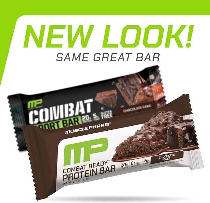MusclePharm Combat Sport Bar Chocolate Cake Flavor High Protein Bars Combat Cravings Fuel Performance &amp Meet Energy Demands 20g Protein from Whey Protein 5g Fiber Gluten Free 12 Bars